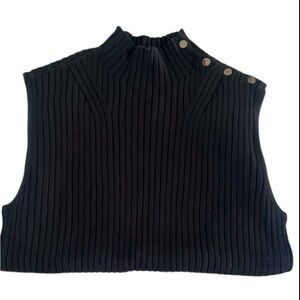 St. John Black Sleeveless Mock Neck Knit Top w/ Gold Buttons | L | NWOT